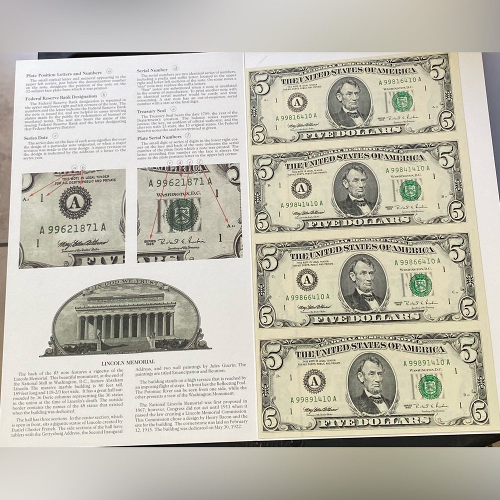 US MINT 1995 UNCUT 5$ BILLS - Picture 7 of 10